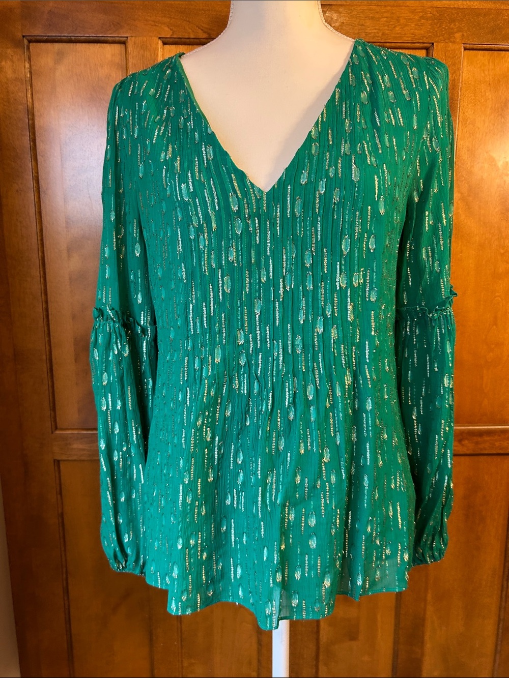 Lilly Pulitzer Cleme Womens Long Sleeve Green Metallic Blouse. Sz 8